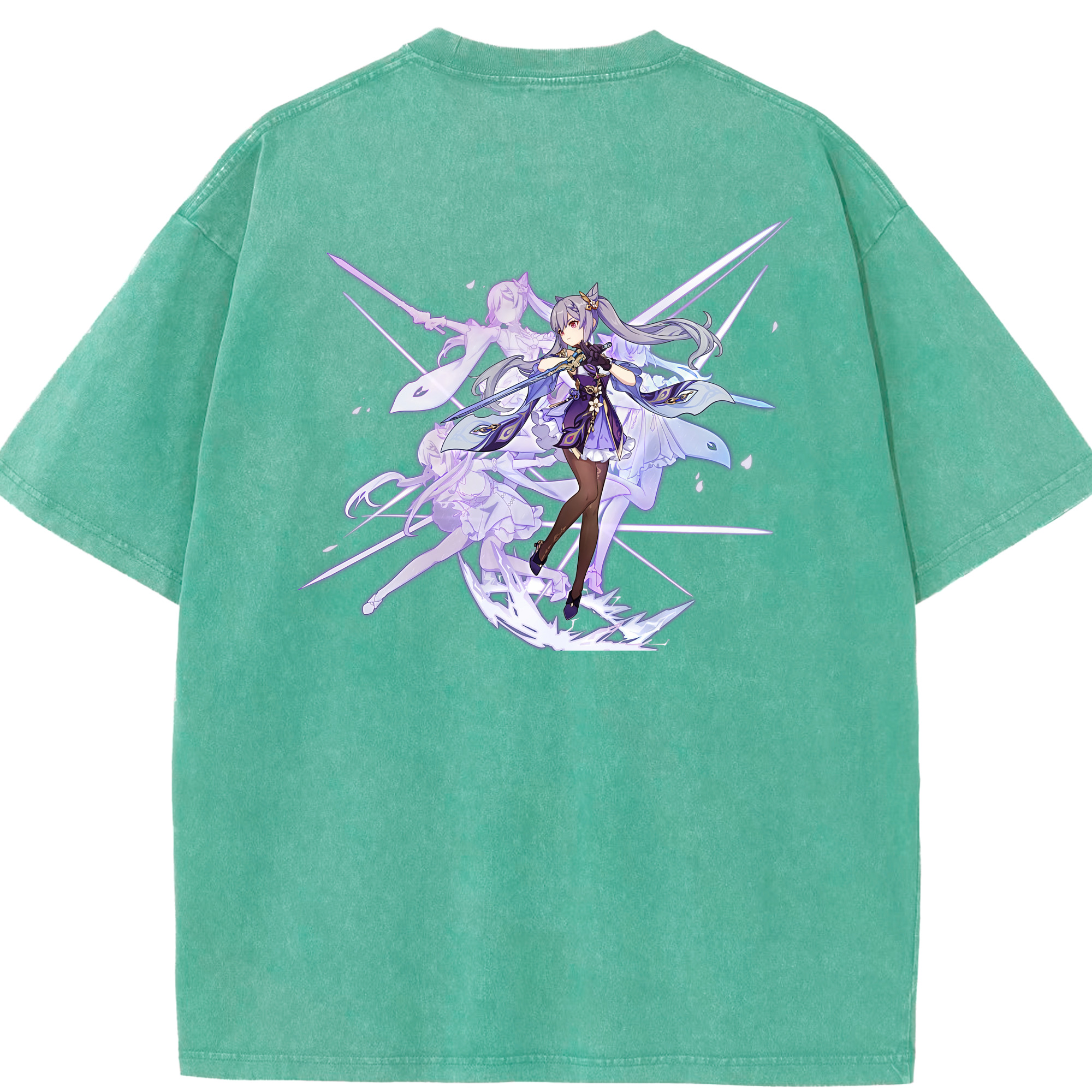げんし神 刻晴 こくせい genshin Kokusei 綿100% ヴィンテージ風 半袖Tシャツ（背面プリント）